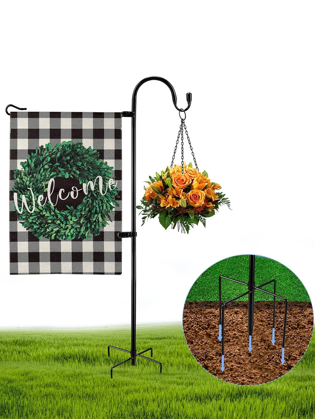 1pc Iron Outdoor Garden Flagpole Set