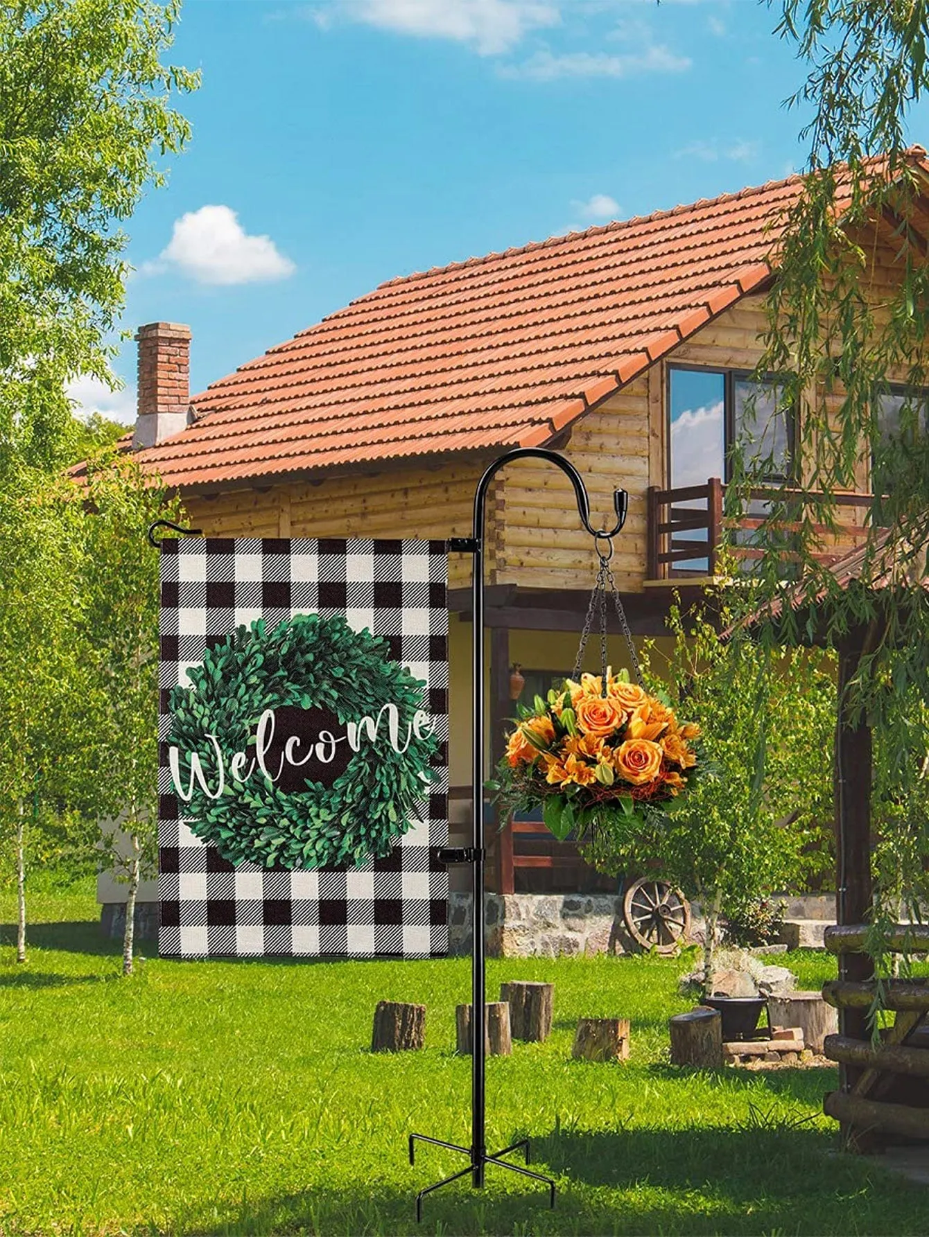 1pc Iron Outdoor Garden Flagpole Set