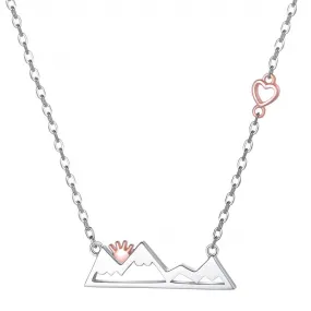 925 Sterling Silver Rose Gold Plated Heart Sunrise from Snow Caps Mountain Range Necklace Gift for Women Teen Girls Hikers Outdoor Lovers