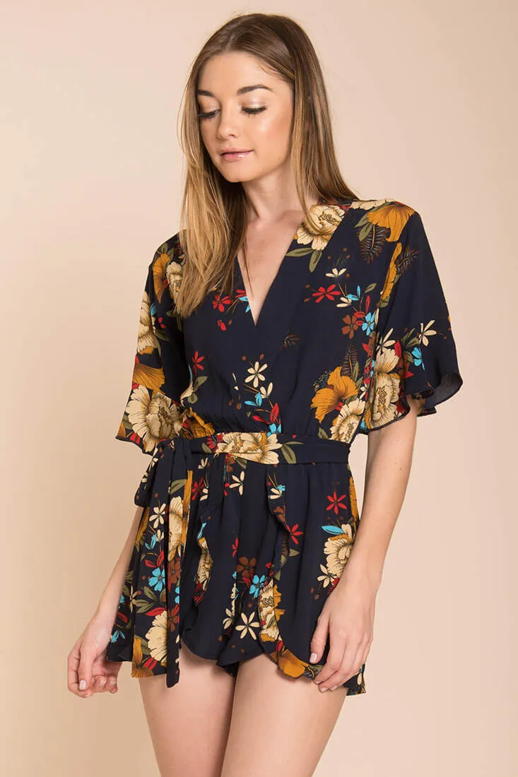 Abril Floral Romper Navy