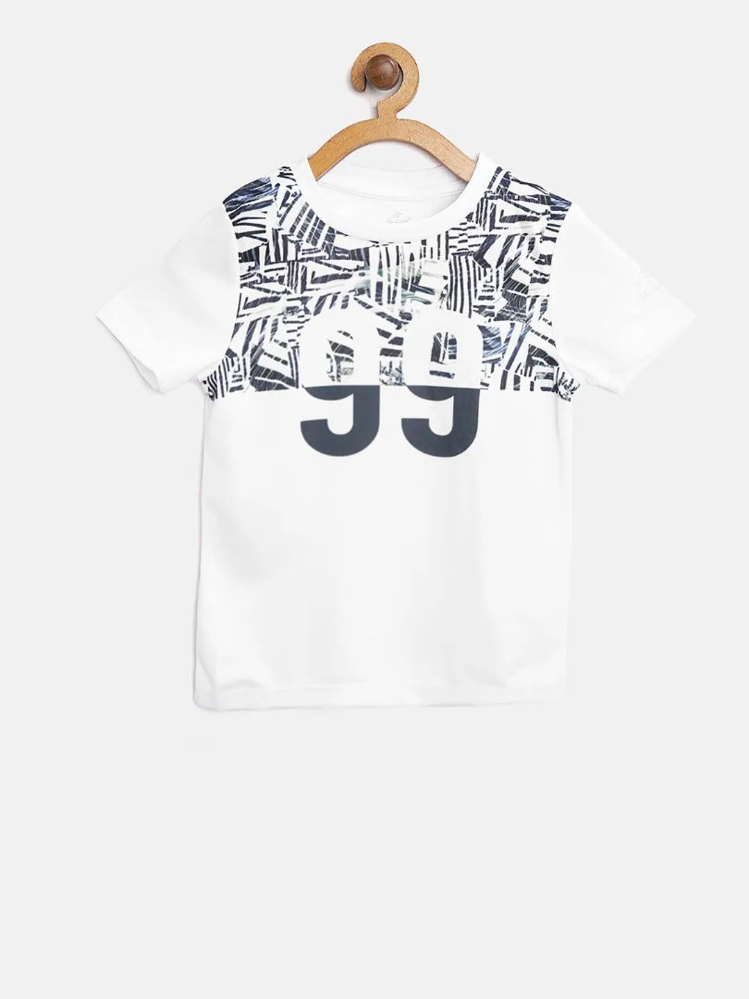 Alcis Boys White Printed Slim Fit Round Neck T-shirt