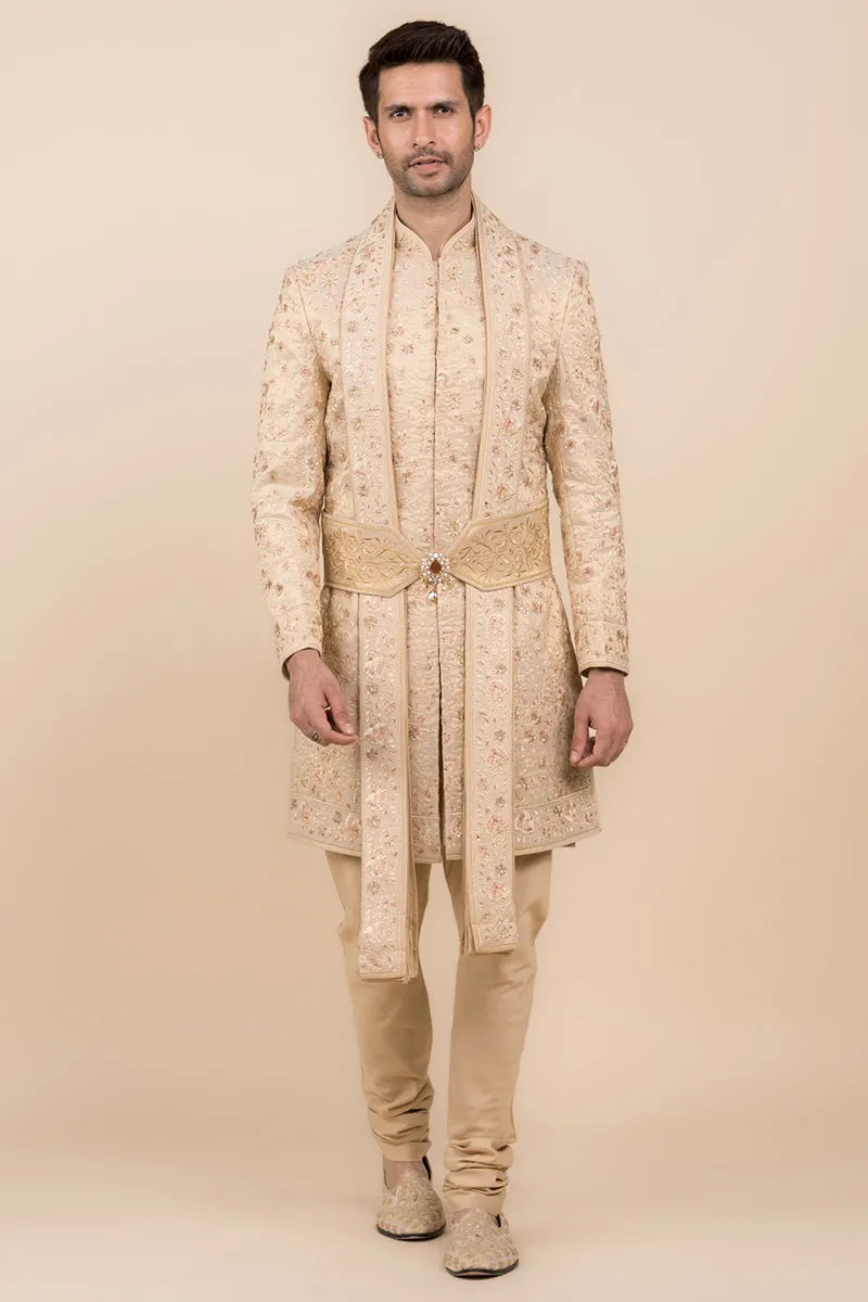 All Over Embroidered Sherwani In Tissue