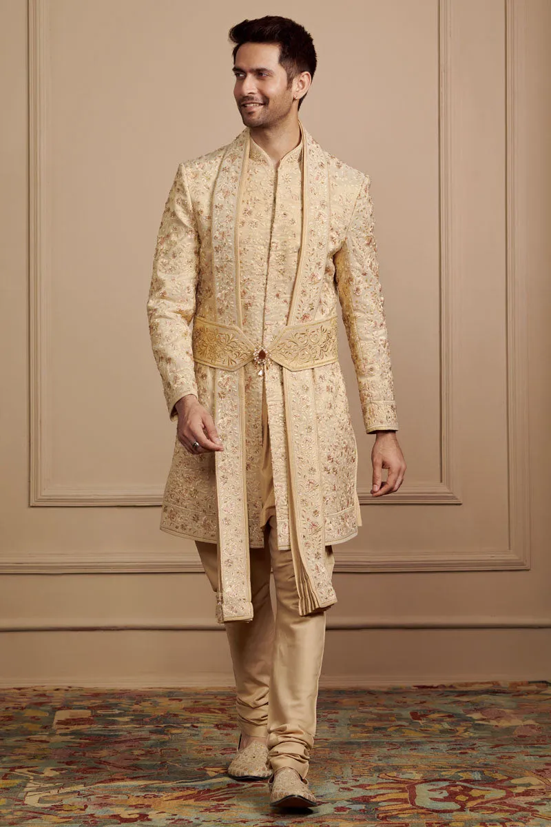 All Over Embroidered Sherwani In Tissue