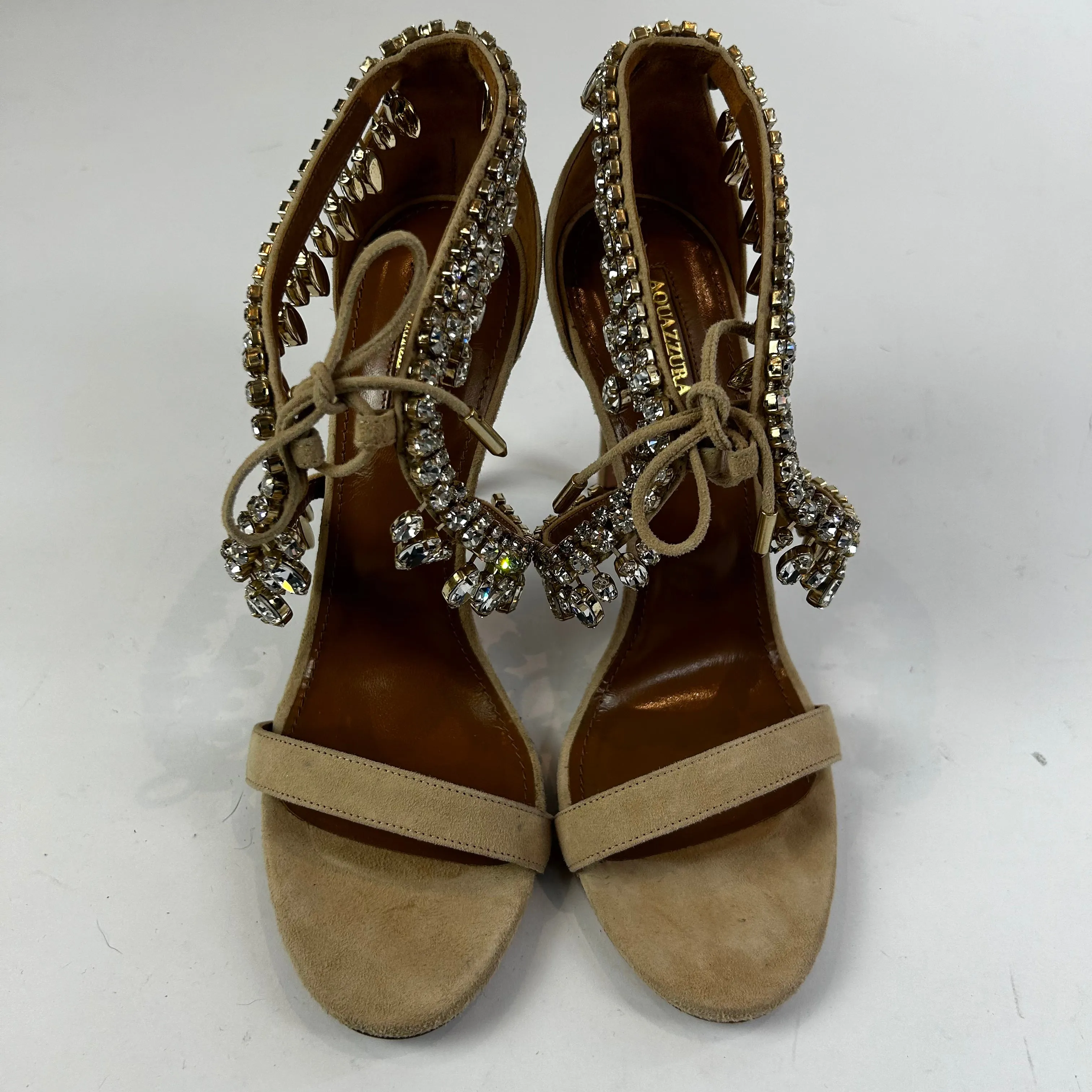 Aquazzura 1330 Cream Suede Moonwalk 105 Sandals 39