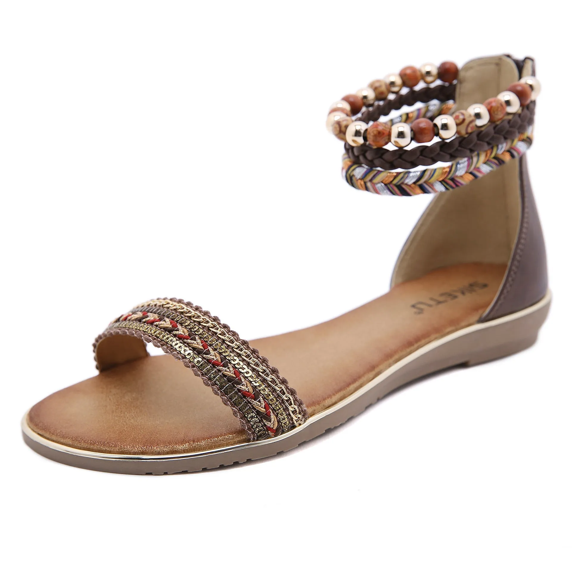 Bohemian Chic Double Ankle Strap Braided Sandals