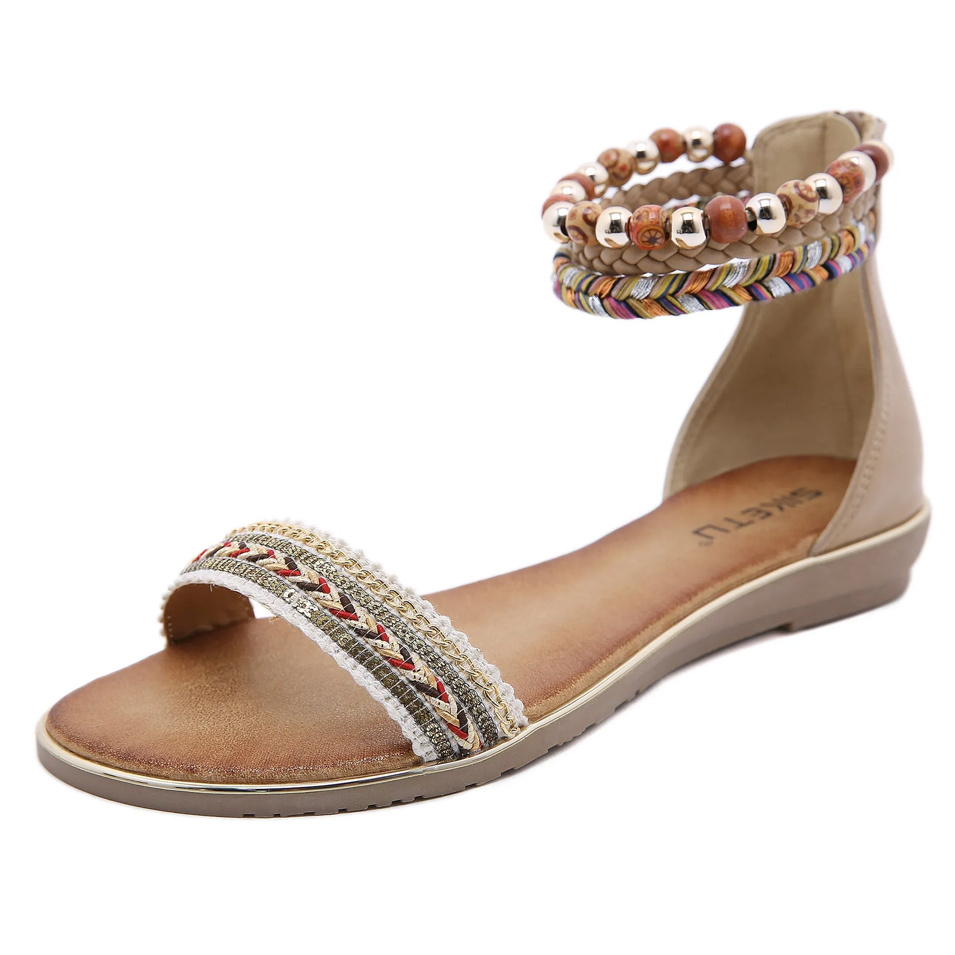 Bohemian Chic Double Ankle Strap Braided Sandals