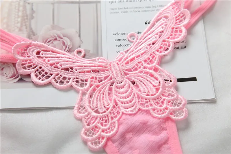 Butterfly Embroidered High Waisted Lace Thong