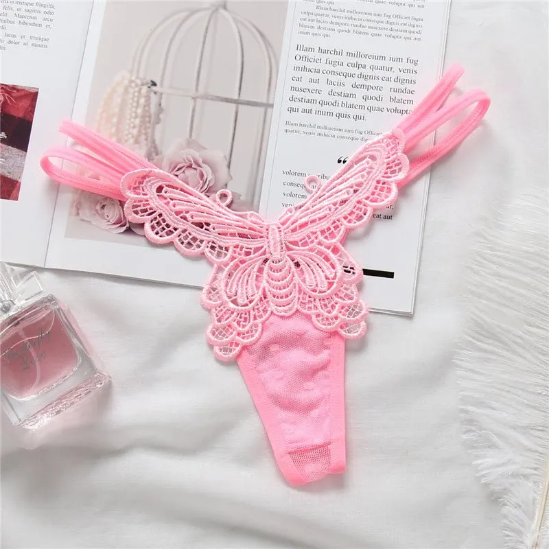 Butterfly Embroidered High Waisted Lace Thong