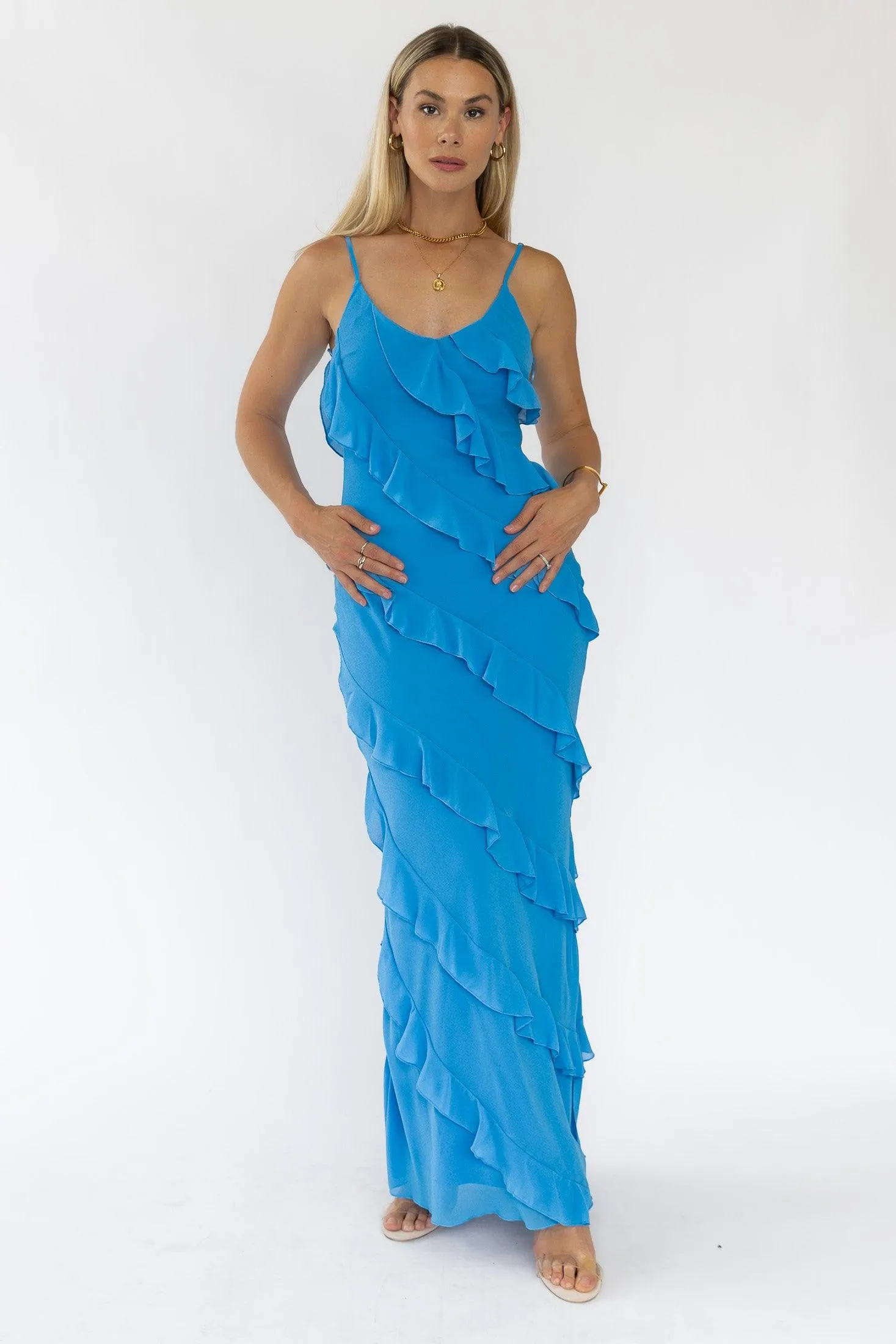 Caelyn Blue Tiered Maxi Dress