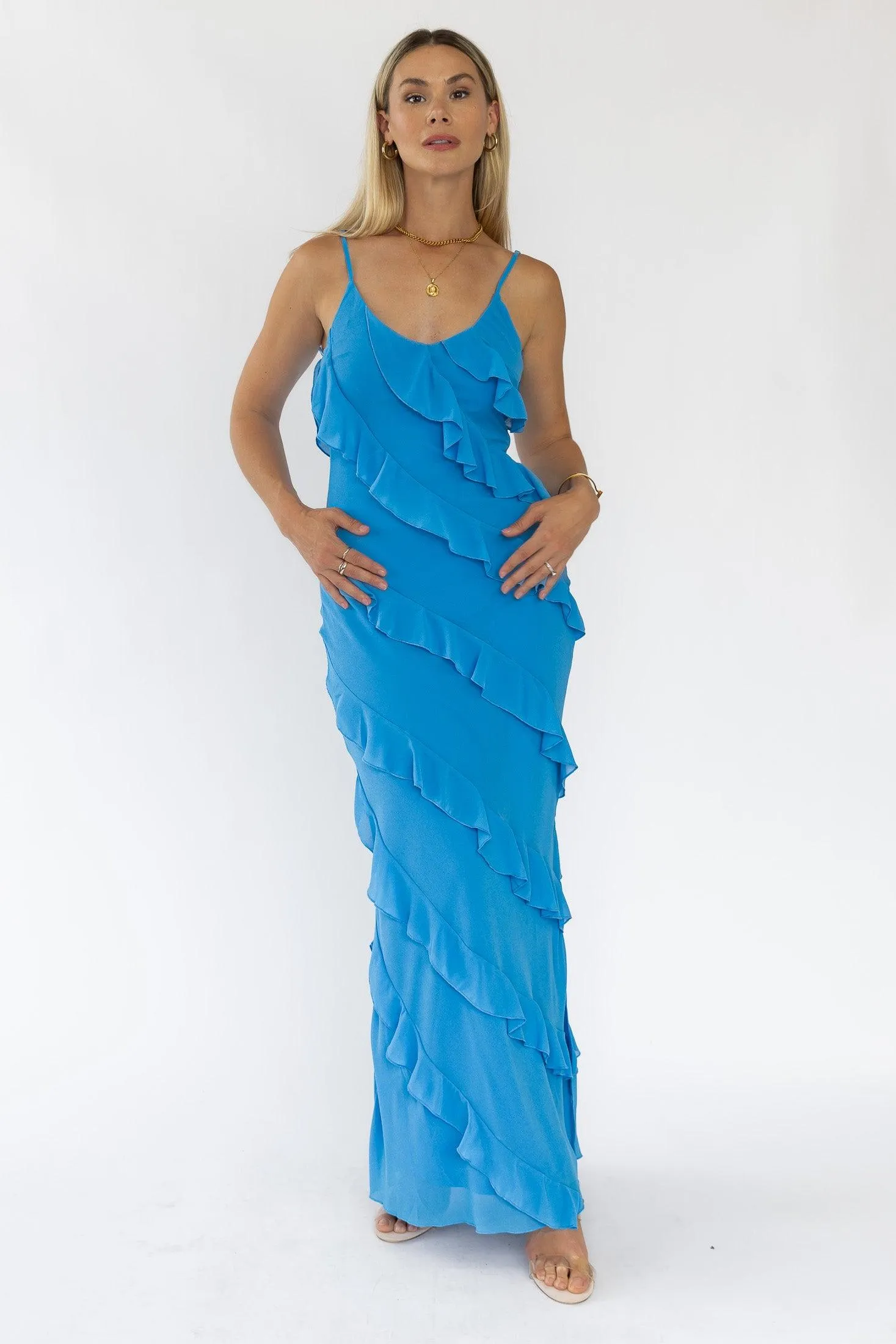 Caelyn Blue Tiered Maxi Dress