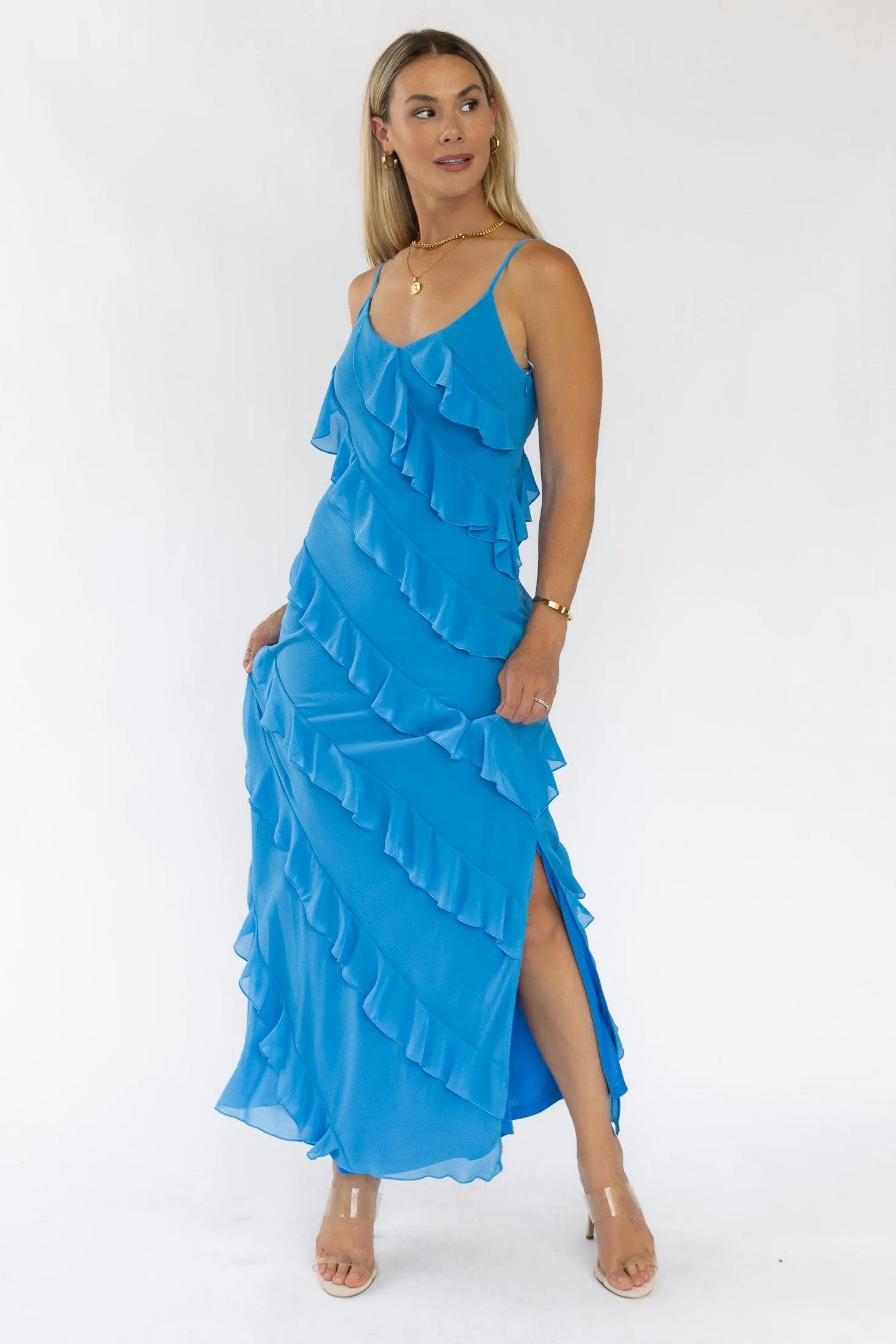 Caelyn Blue Tiered Maxi Dress