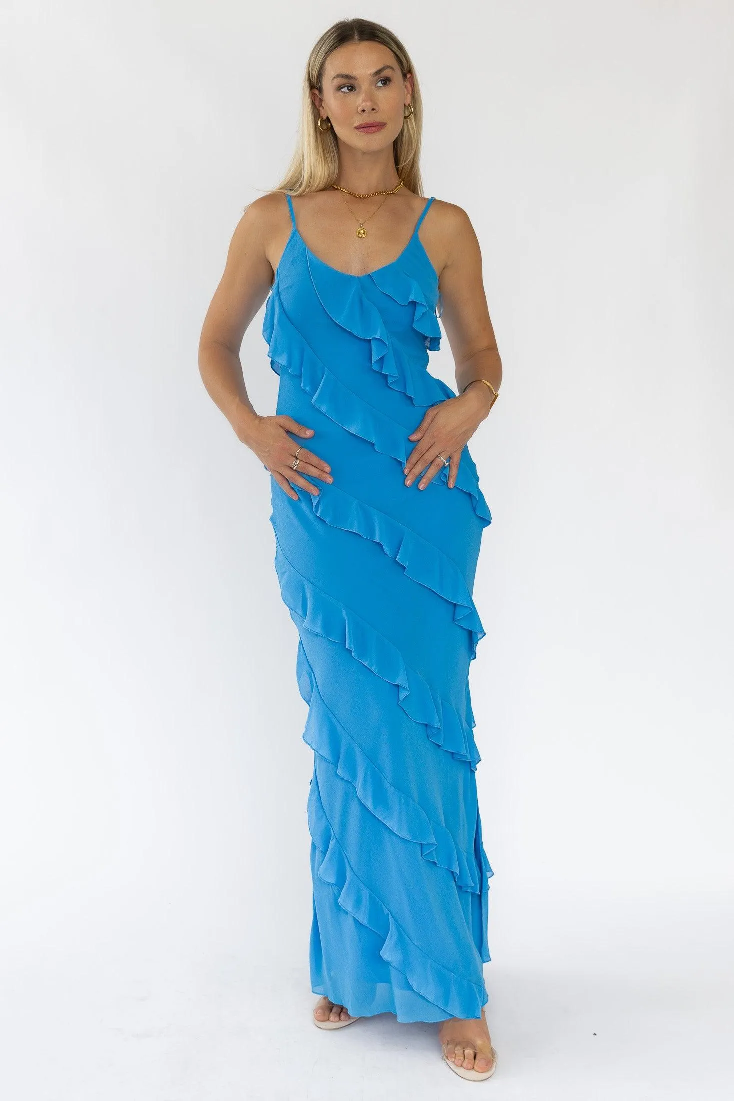 Caelyn Blue Tiered Maxi Dress