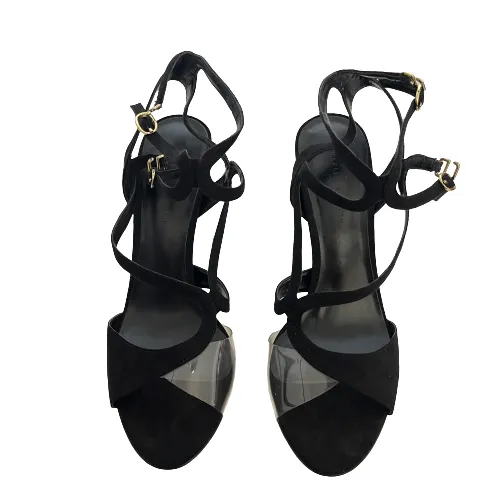 Charles & Keith Black Suede & Vinyl Strappy Sandals | Gently Used |