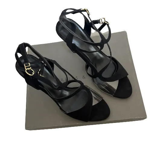 Charles & Keith Black Suede & Vinyl Strappy Sandals | Gently Used |