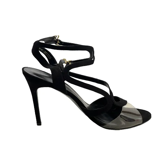 Charles & Keith Black Suede & Vinyl Strappy Sandals | Gently Used |