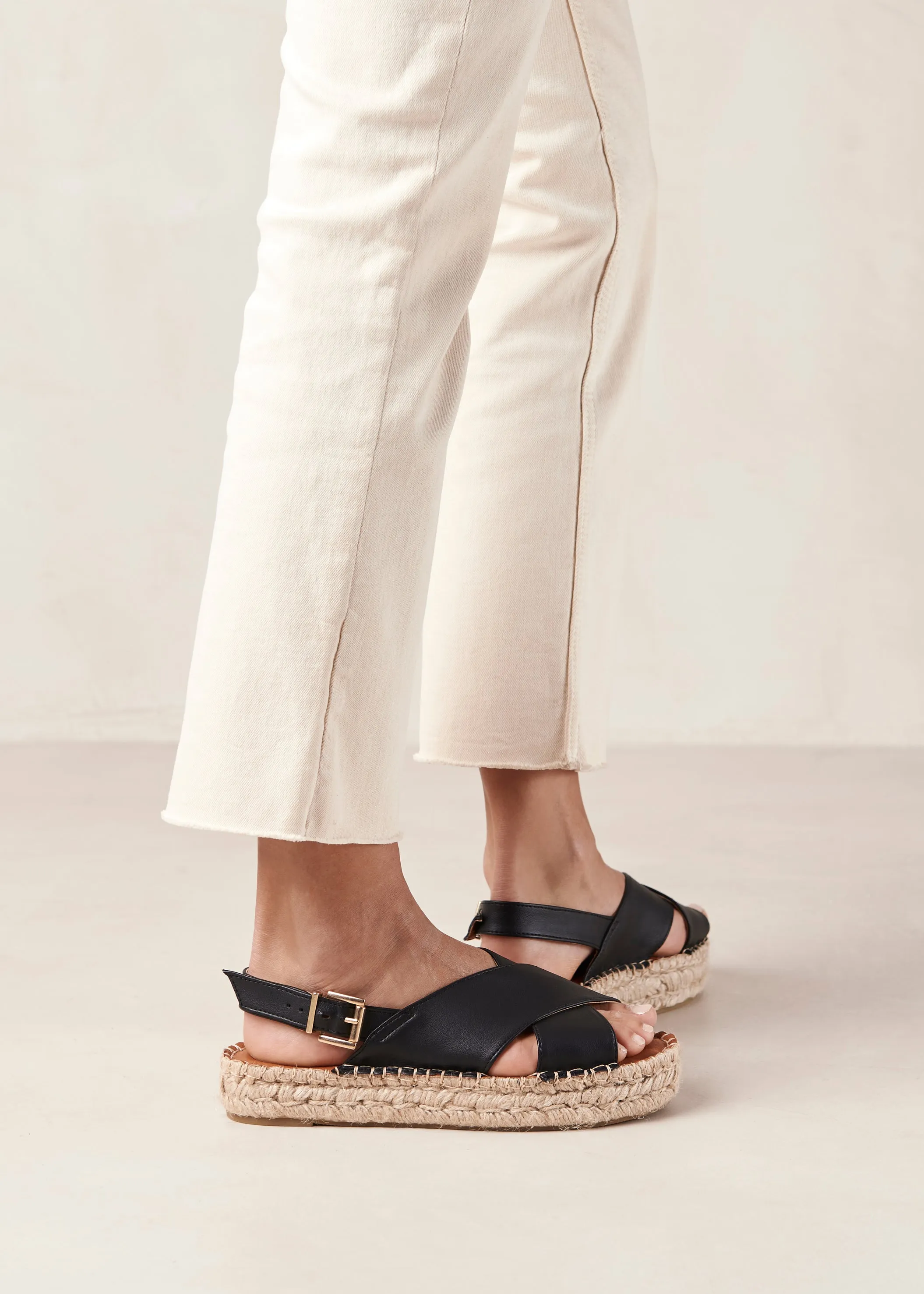 Crossed Corn Black Vegan Leather Espadrilles