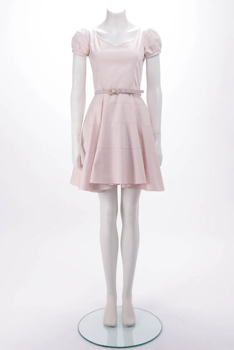 Dior Pale Pink Stretch Cotton Mini Belt Dress FR 36