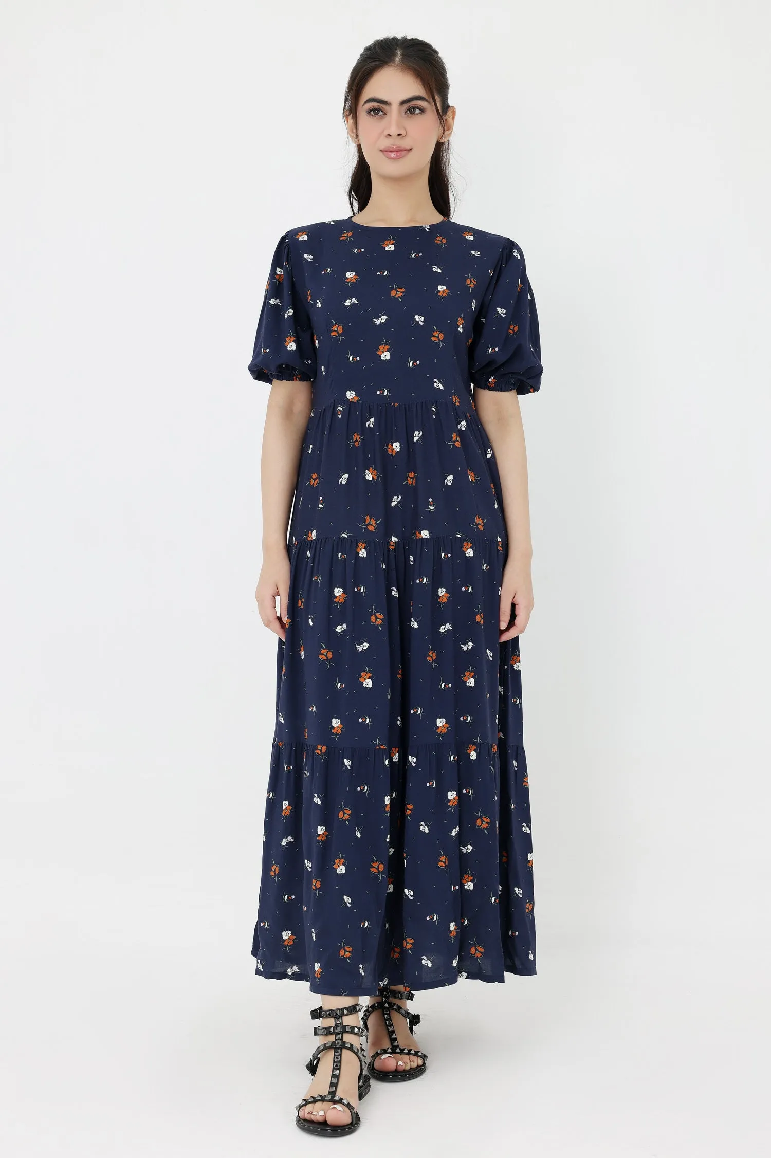 FLORAL FUSION DRESS-BLUE