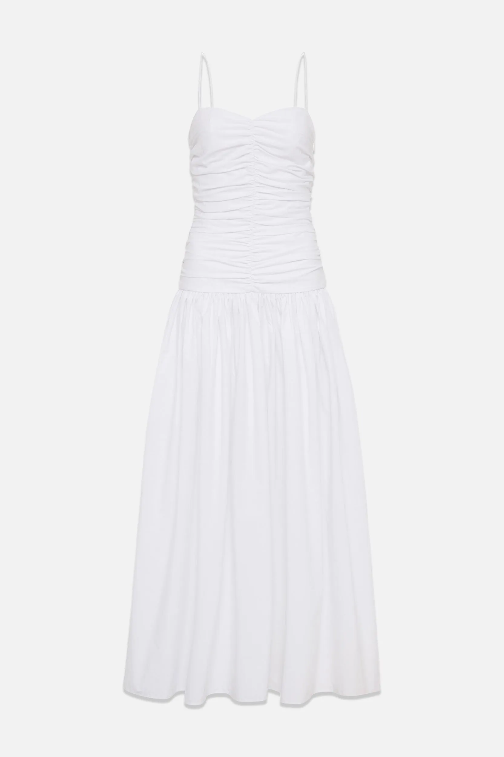 Gathered Drop Waist Dress in White