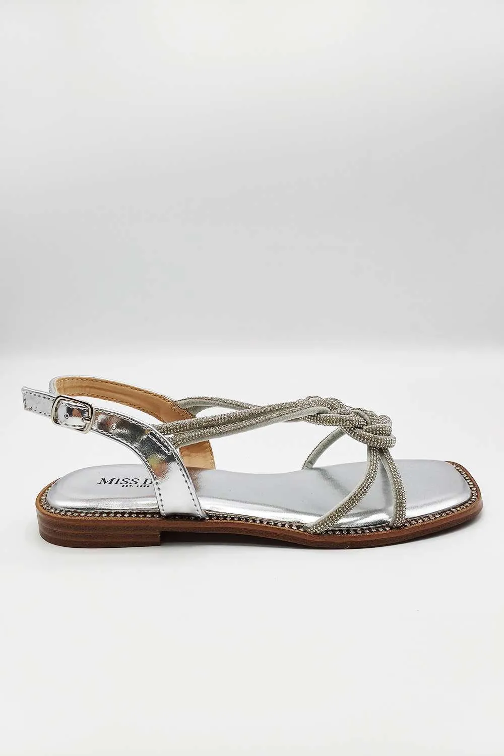 Harper Diamante Plait Twist Anklestrap in Silver