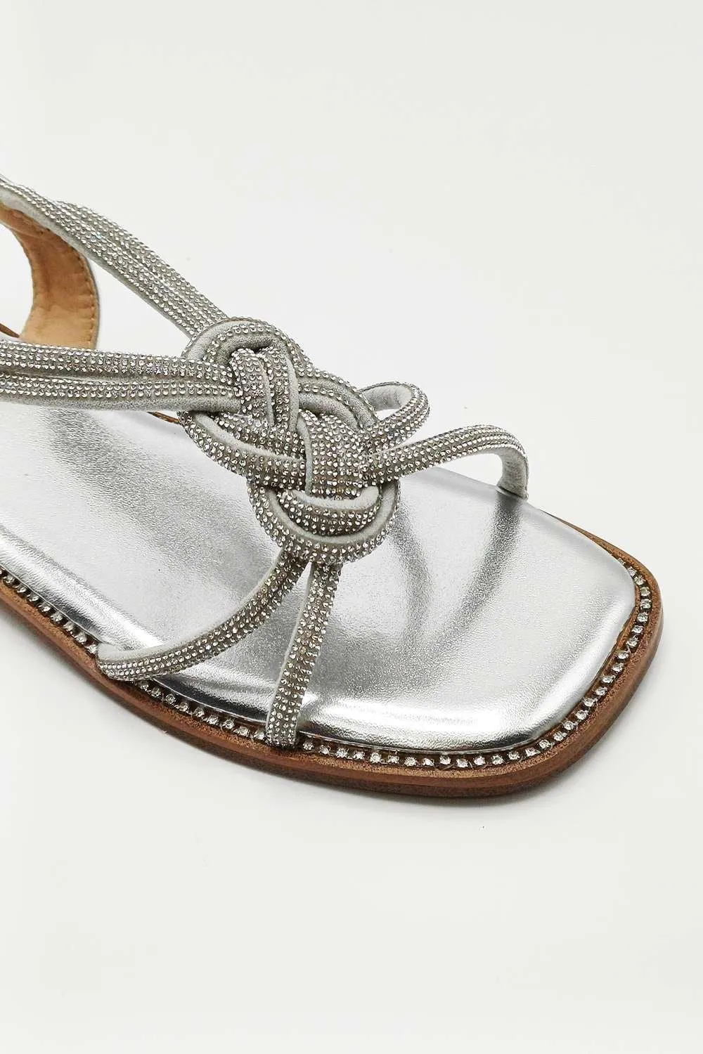 Harper Diamante Plait Twist Anklestrap in Silver