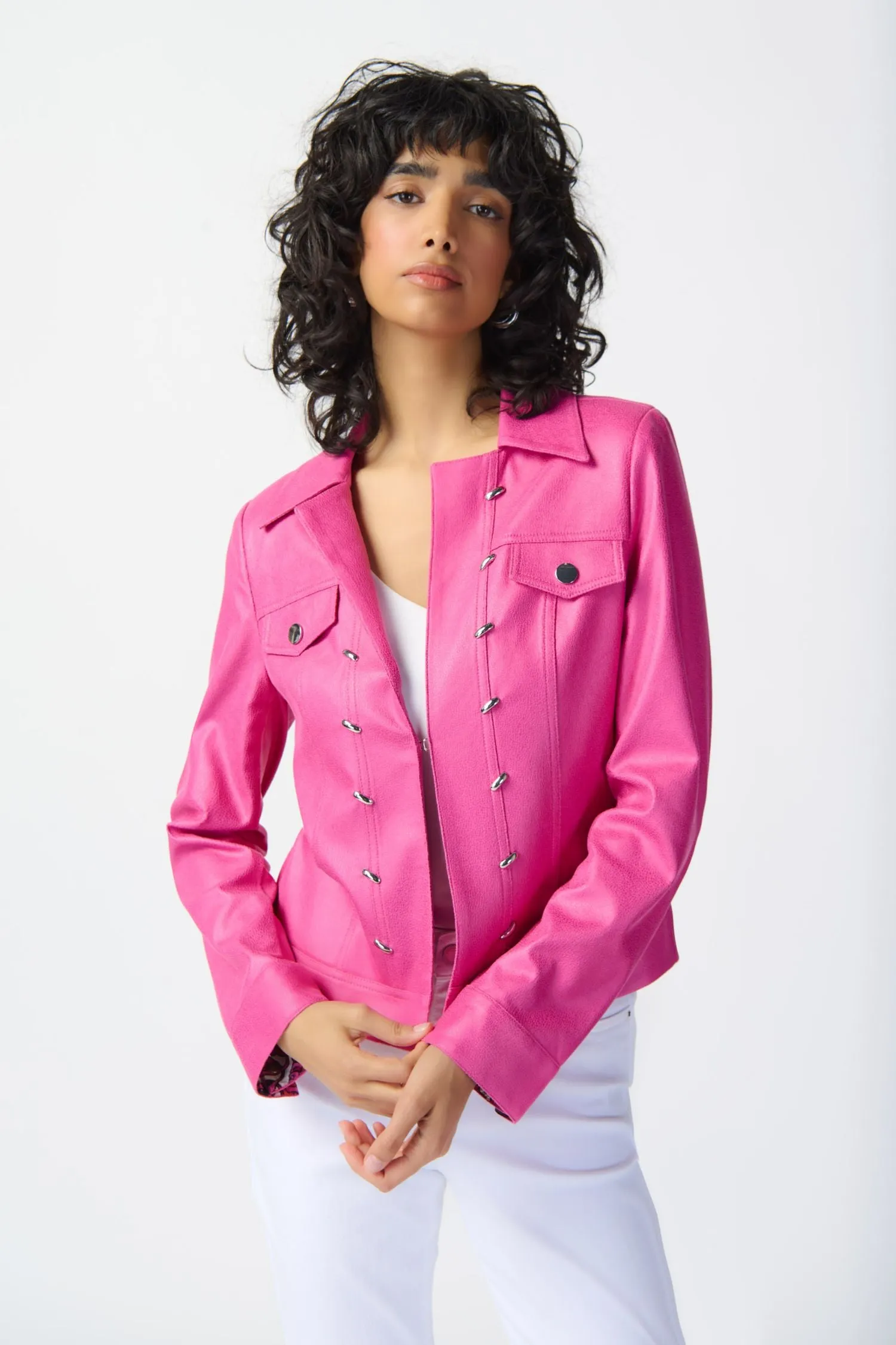 Joseph Ribkoff Foiled Suede Jacket With Metal Trims - Style 241911