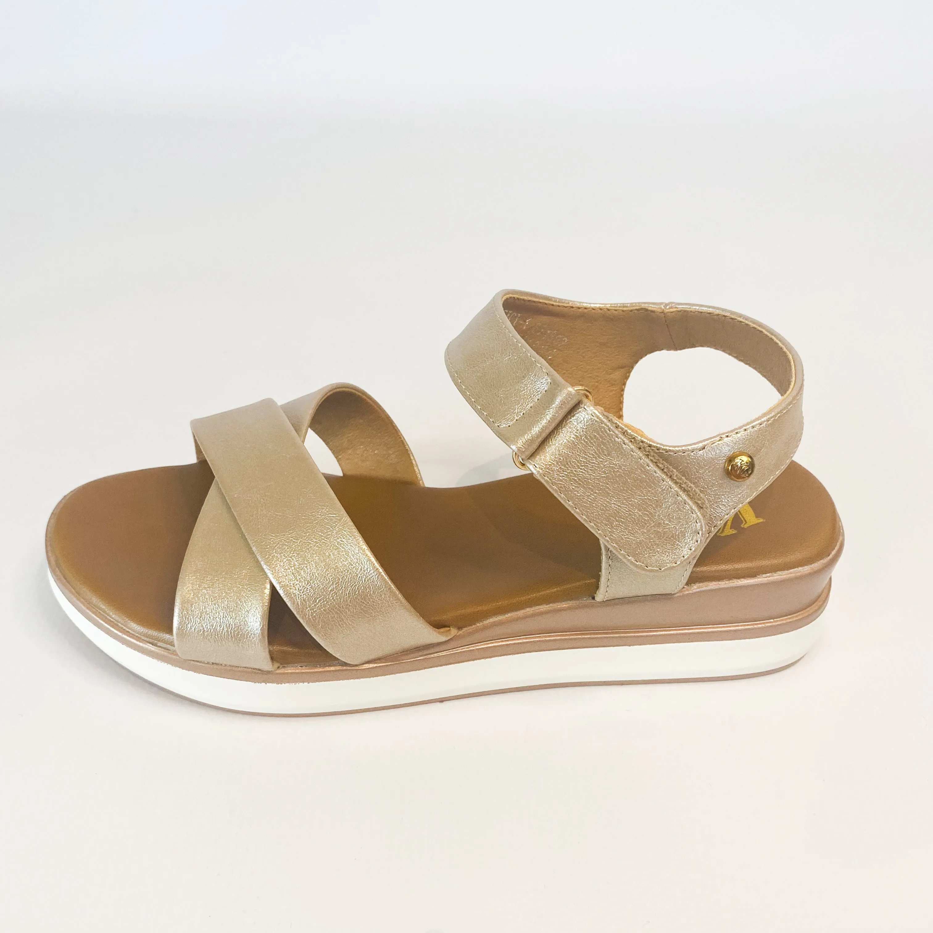 KG champagne crossover wedge sandal