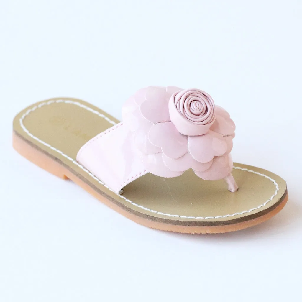 L'Amour Girls B760 Patent Flower Applique Thong Sandals