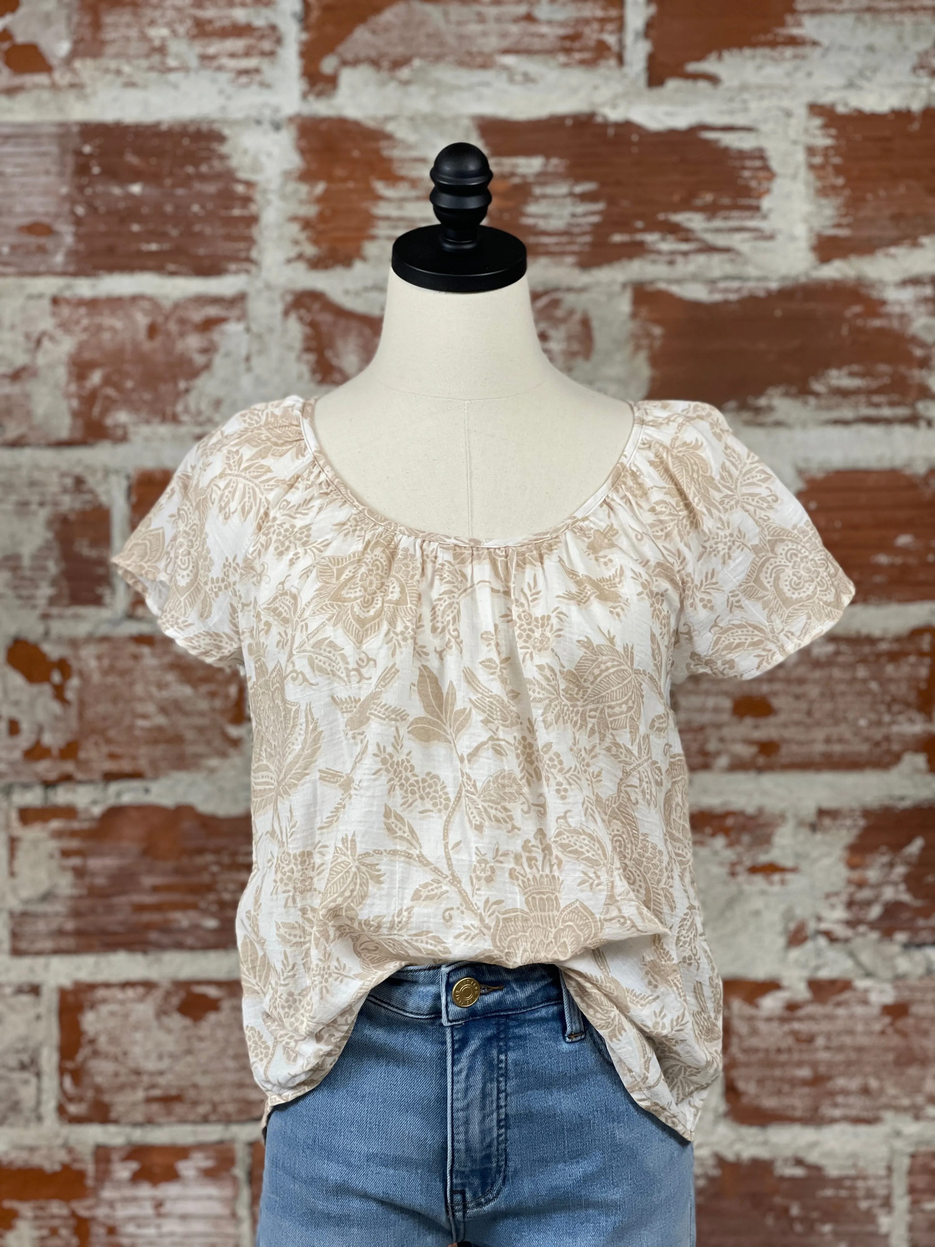 Liverpool Floral Top in Tan