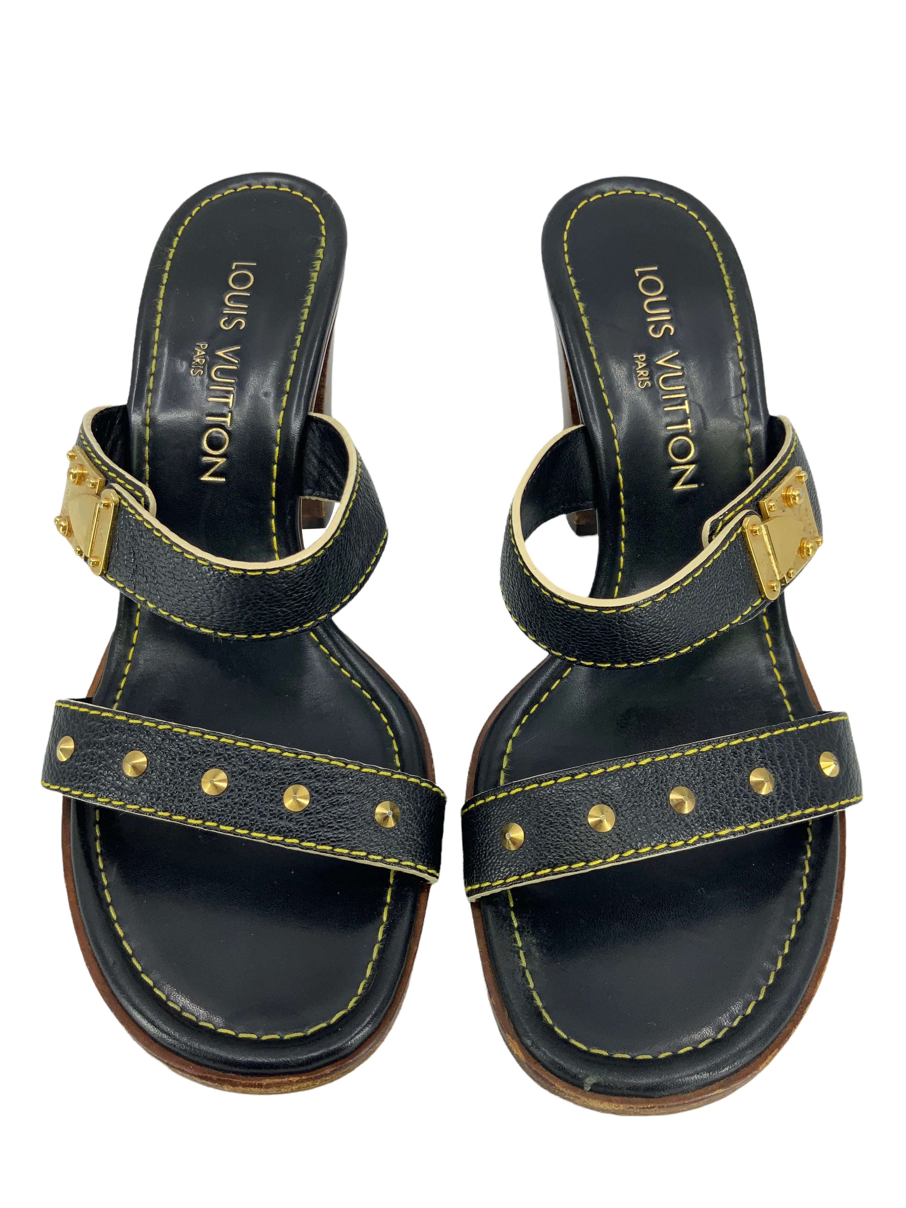 LOUIS VUITTON Suhali Leather Studded Sandals Size 7.5