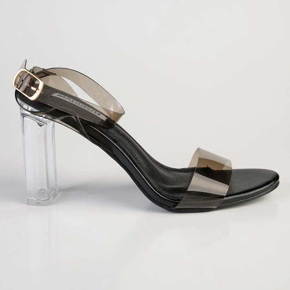 Madison Athena Vinyl Strappy Block Heel - Black