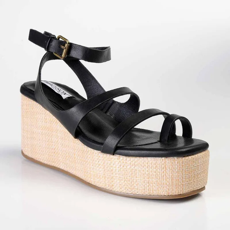 Madison Cara Strappy Weave Covered Wedge - Black