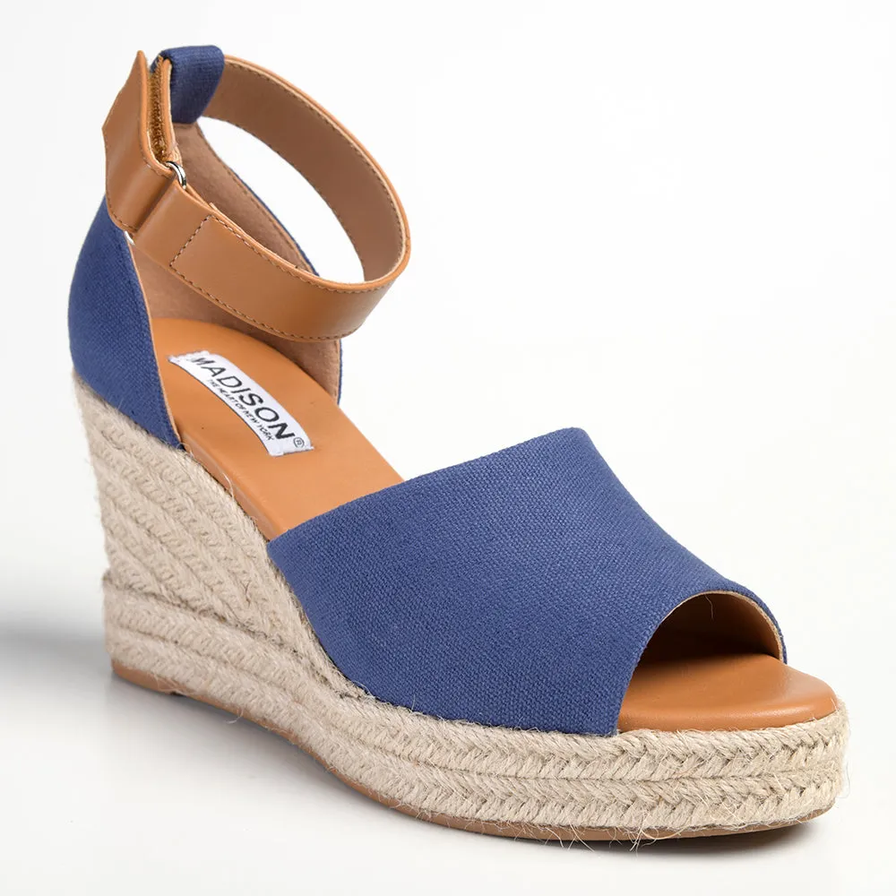 Madison Laura Closed Back Espadrille Wedge Sandal - Navy / Tan