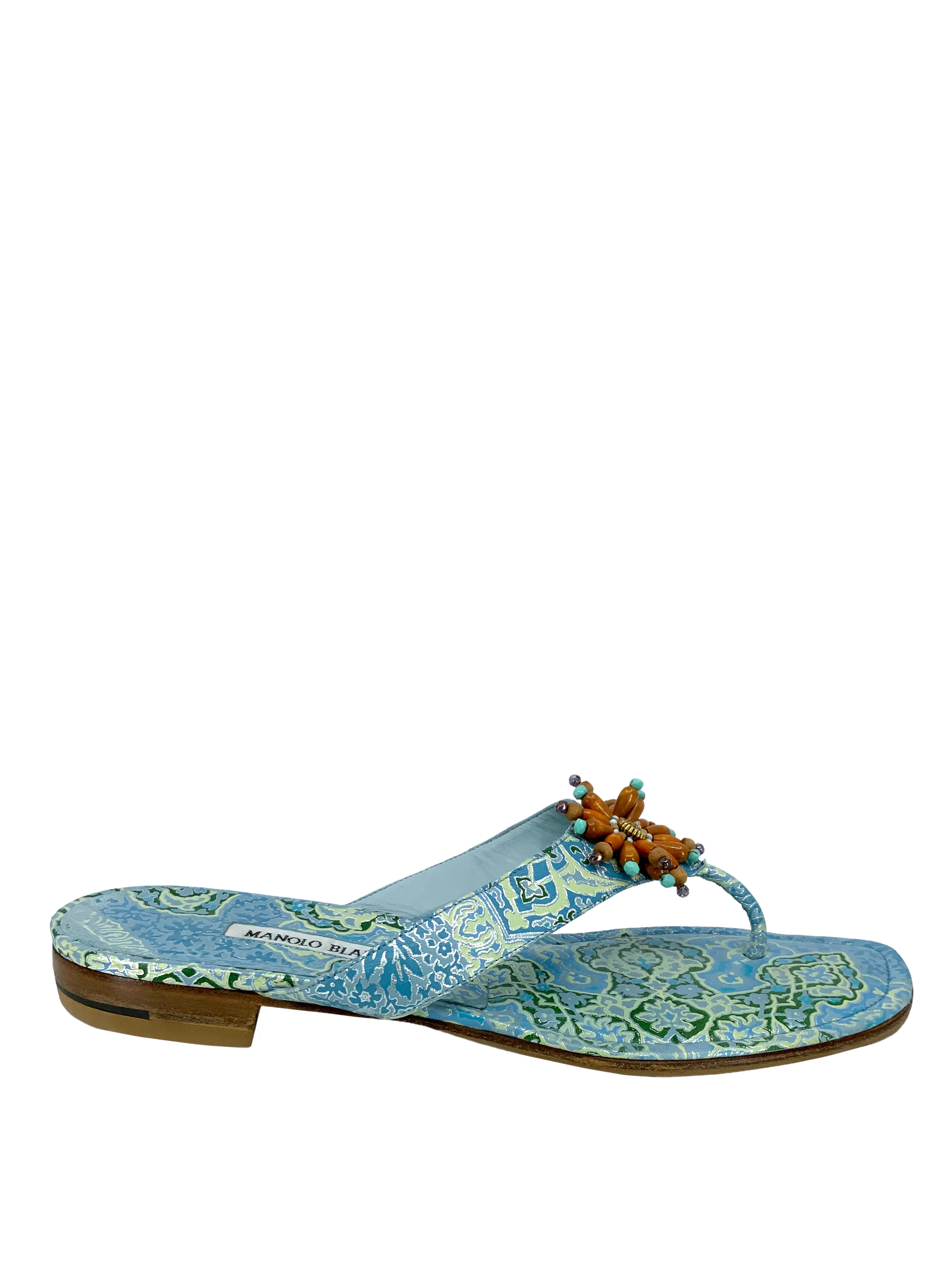 Manolo Blahnik Floral Printed Thong Sandals Size 11