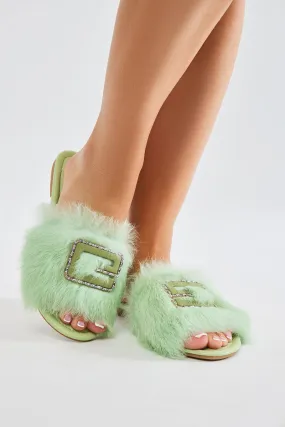 No Shade Fur Sandals - Mint