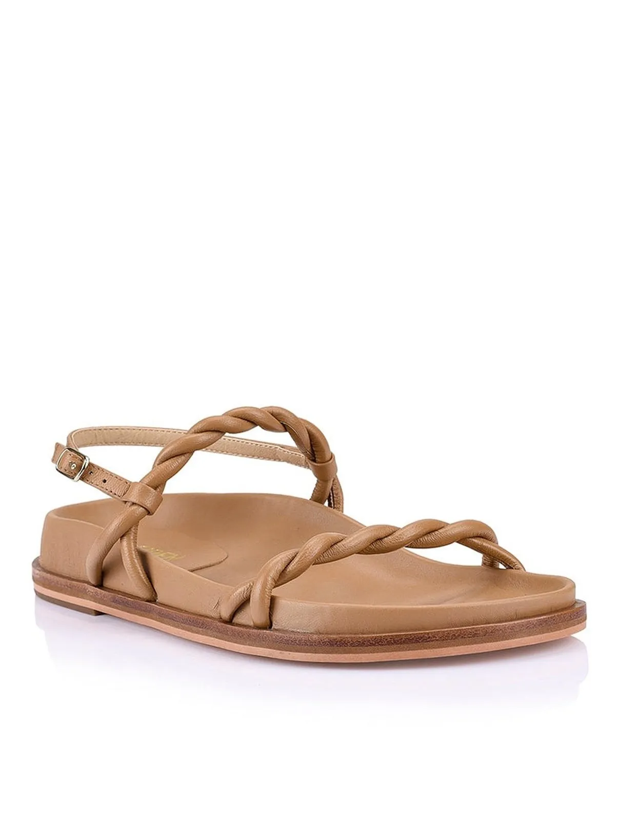 Optimized title: Soft Tan Leather Rebekha Footbed Sandals