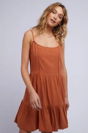 Savanna Washed Rust Strappy Tiered Mini Dress