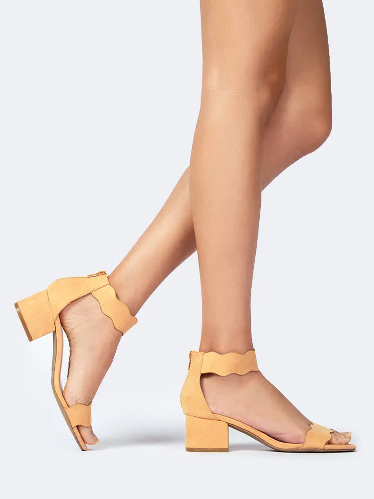 Scalloped Block Heel Sandals