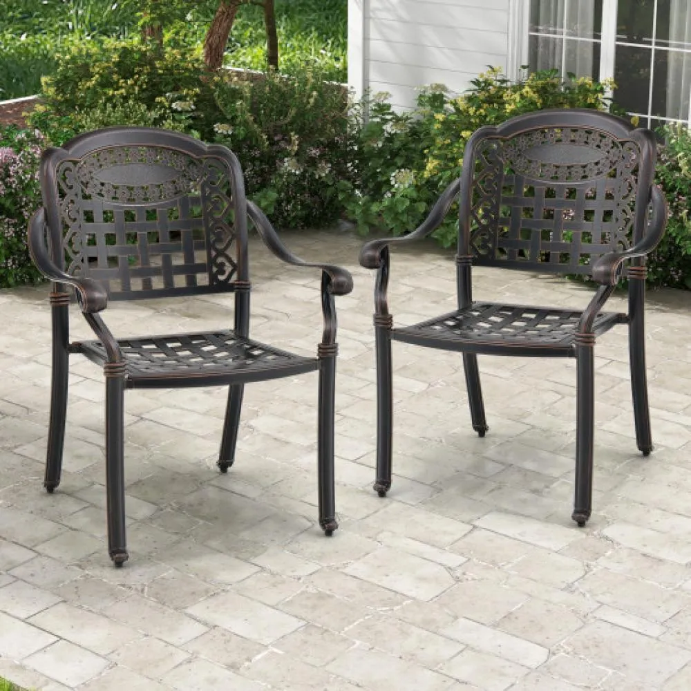 Set of 2 Cast Aluminum Patio Chairs with Armrests-White