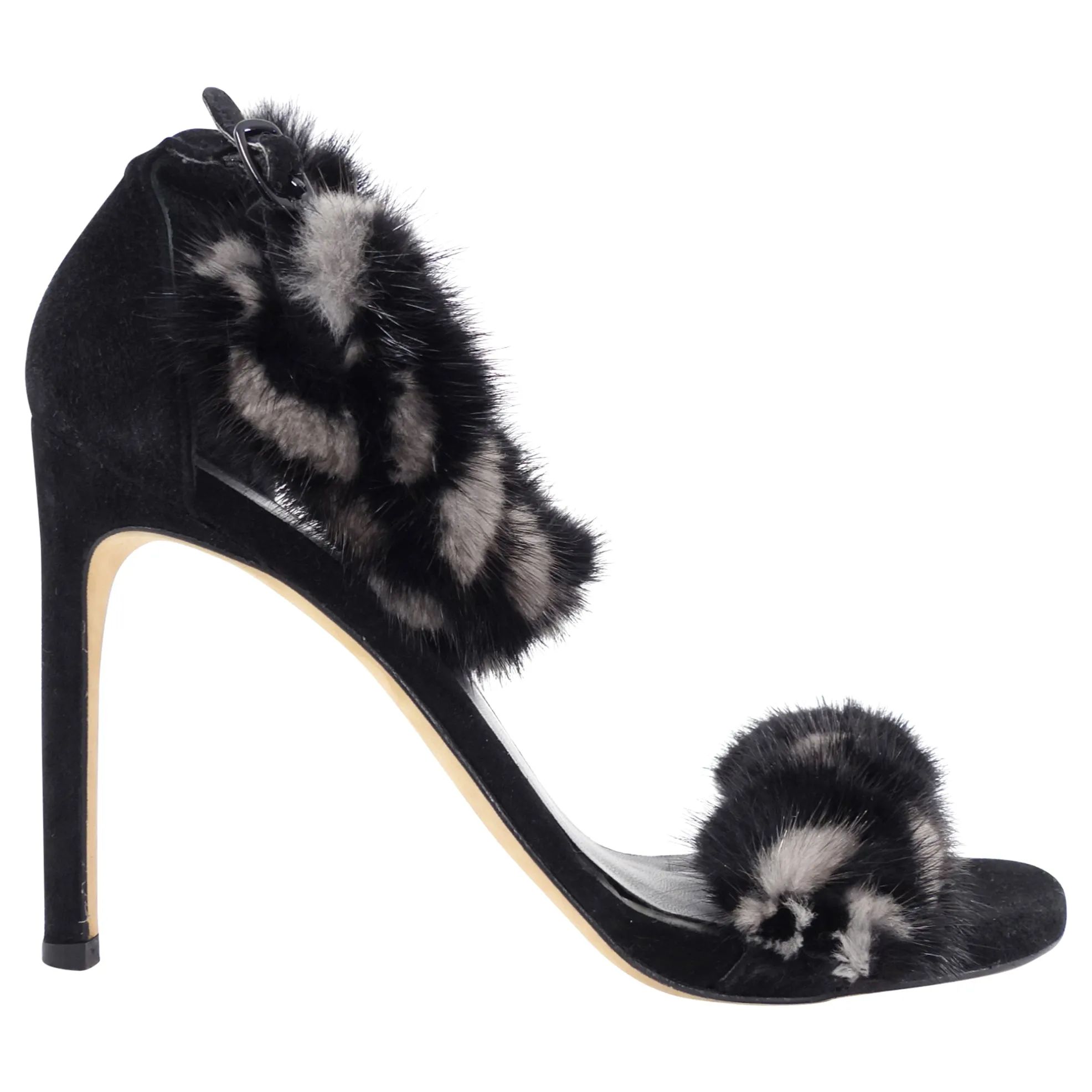 Stuart Weitzman Mink Fur and Suede 115mm High Heels - 9.5M