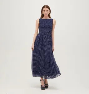 The Cosima Nap Dress - Navy Polka Dot Georgette