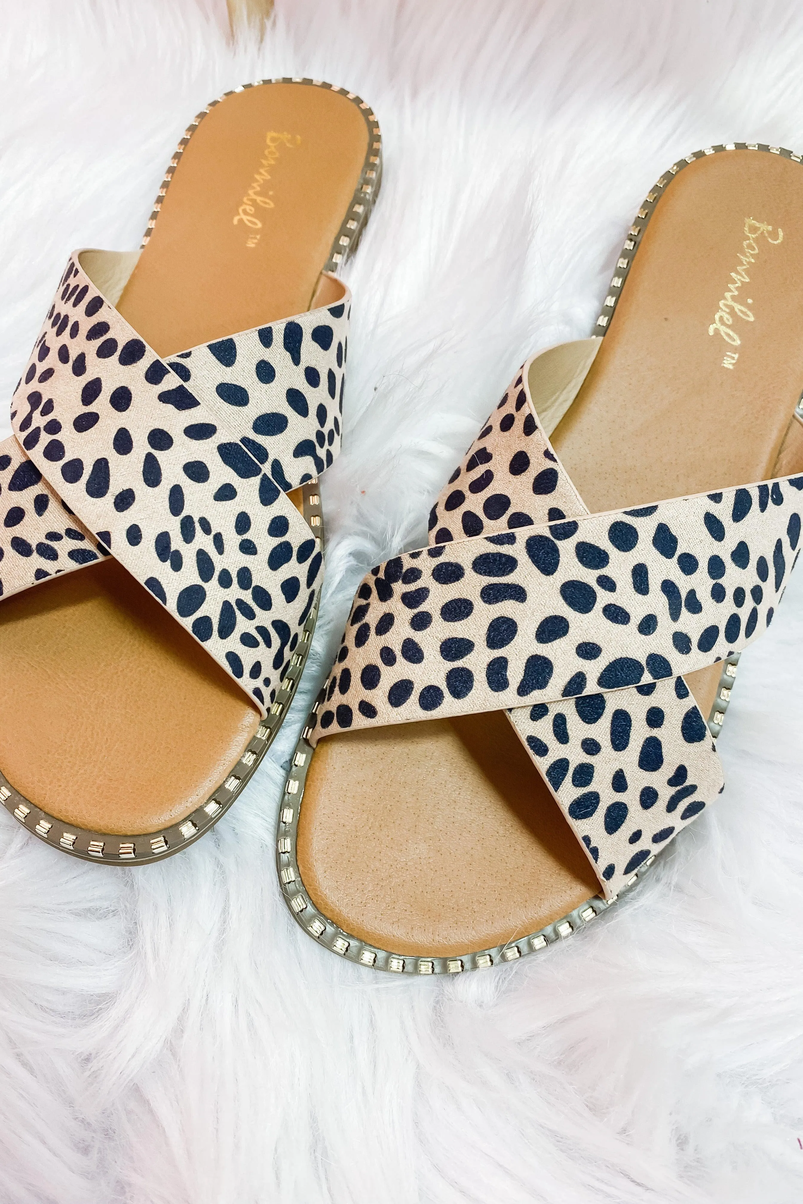 Through The Wild- Cheetah w/ Gold Studs Criss Cross Sandals