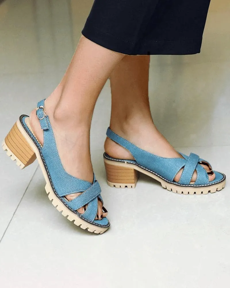 Women's Casual Daily Adjusting Buckle Chunky Heel Sandals